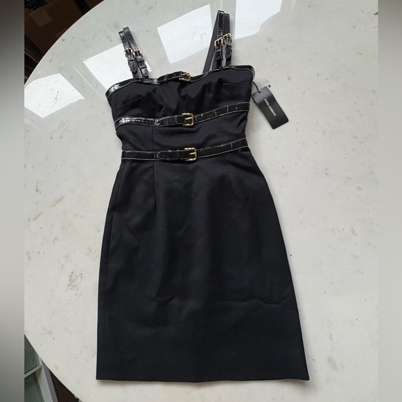 DOLCE & GABBANA Black Patent Buckle Strap Bondage Sexy Mini Dress 38 US 2 FLAWED - Picture 2 of 13